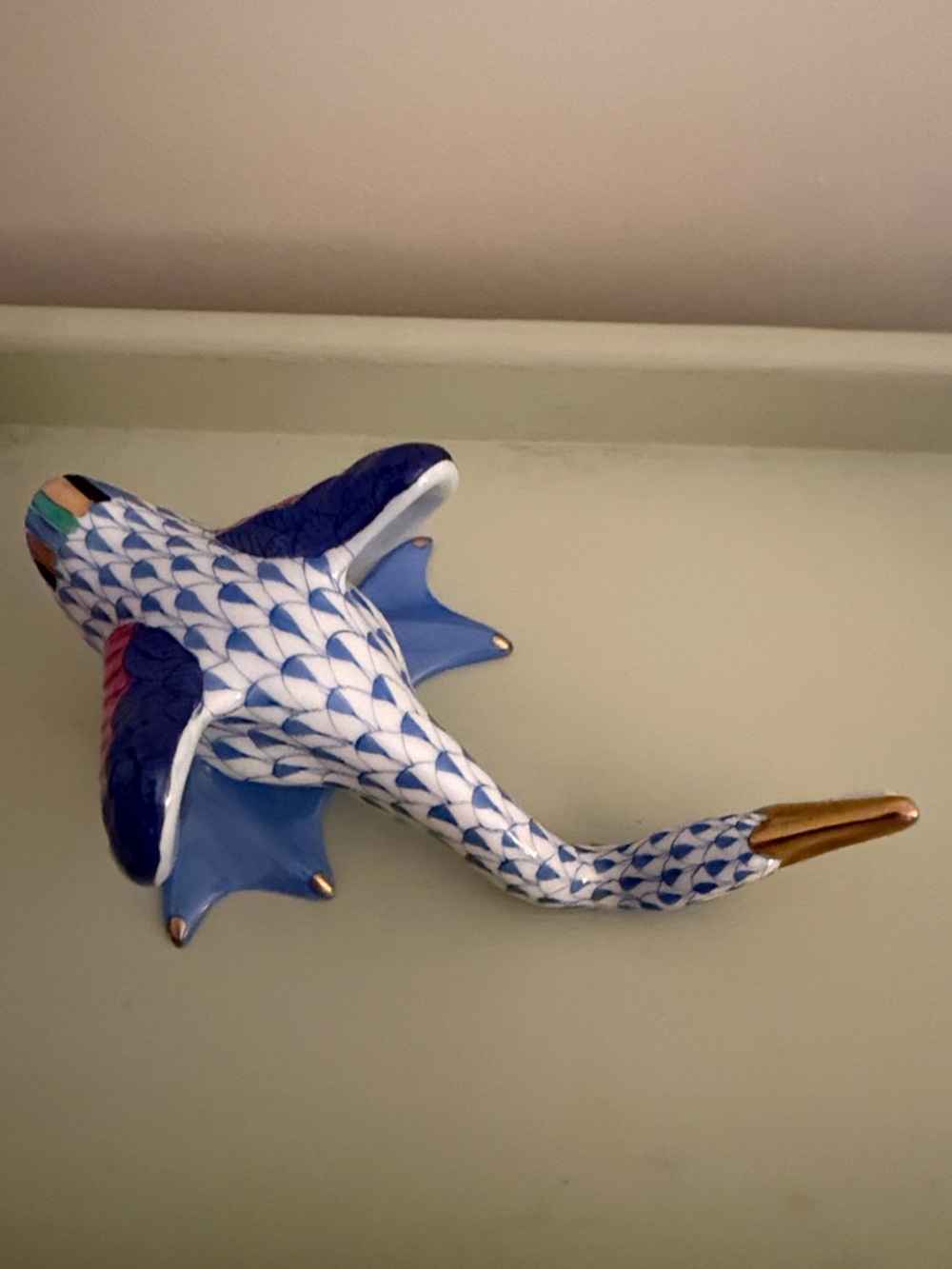 Herend Blue White and Gold Decorative Wild Duck  Figurine